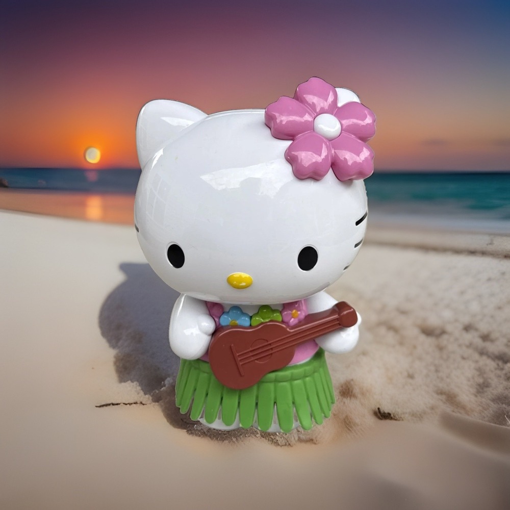 Hello Kitty Hula Dancing Plastic Figure Battery Operated Hawaiian Luau  8" TALL